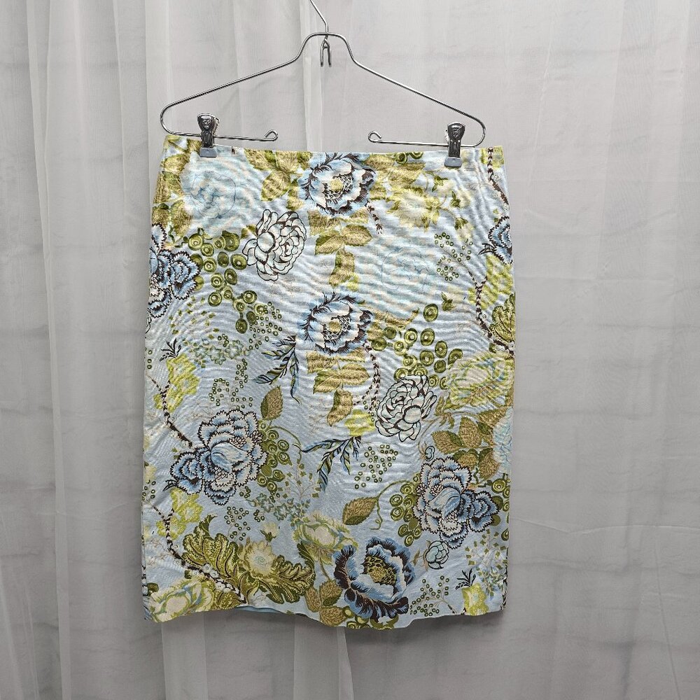 Talbots Blue Green Floral Skirt A-line Retro Cottage Boho 34" Waist